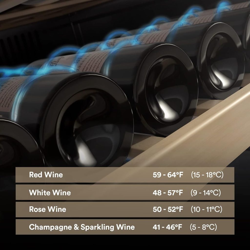 Everdure 46 Bottle Luxury Wine Cooler & Beverage Refrigerator, Built in or Free-Standing, Dual Zone, Stainless Steel with Reversible Glass Door, Beech