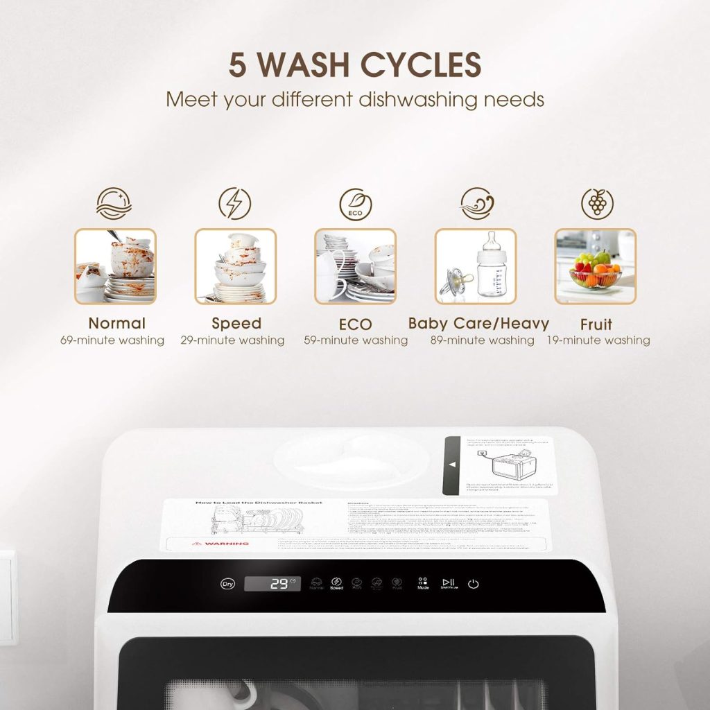
NOVETE Portable Countertop Dishwashers, Compact Dishwashers with 5 L Built-in Water Tank & Inlet Hose, 5 Washing Programs, Baby Care, Air-Dry Function