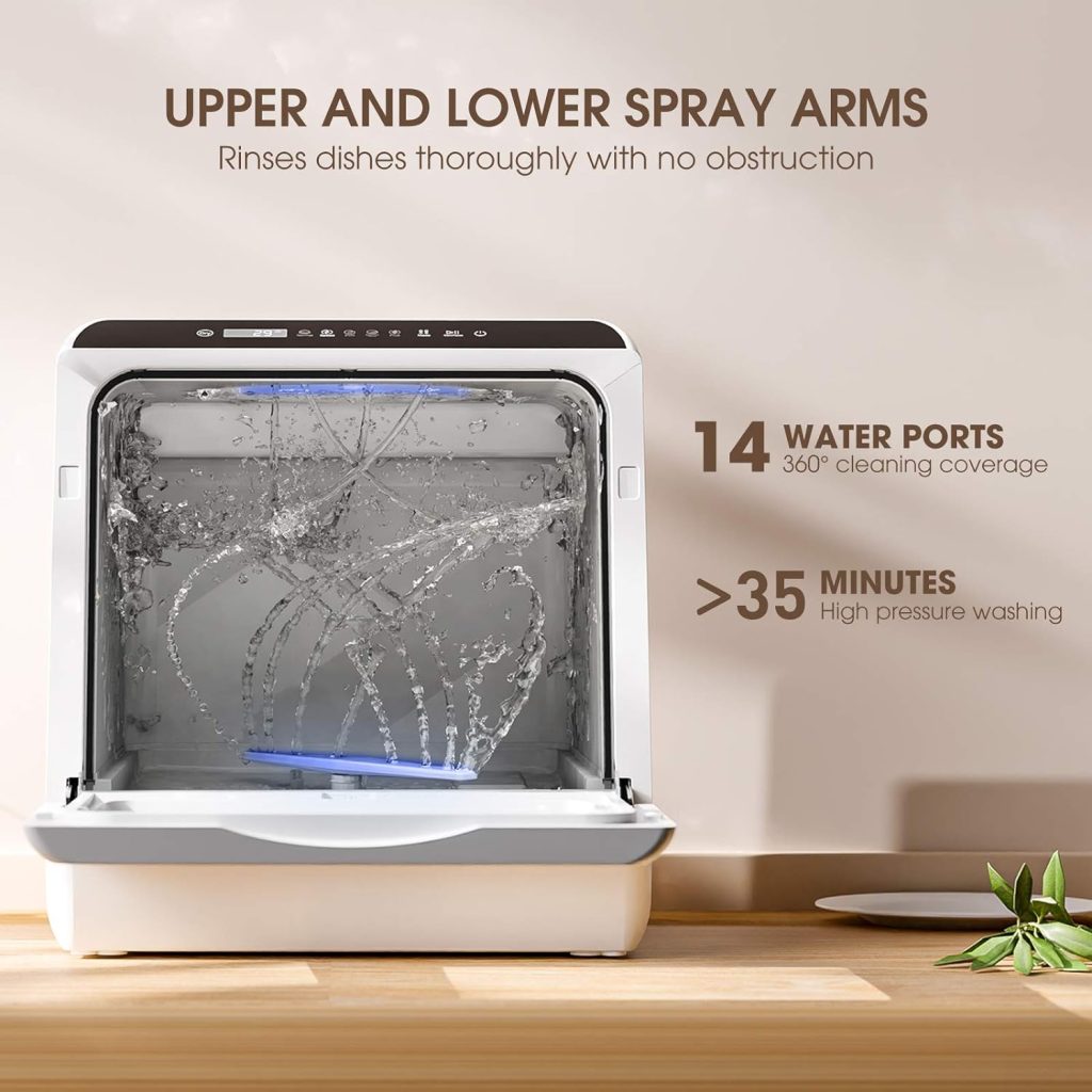 
NOVETE Portable Countertop Dishwashers, Compact Dishwashers with 5 L Built-in Water Tank & Inlet Hose, 5 Washing Programs, Baby Care, Air-Dry Function