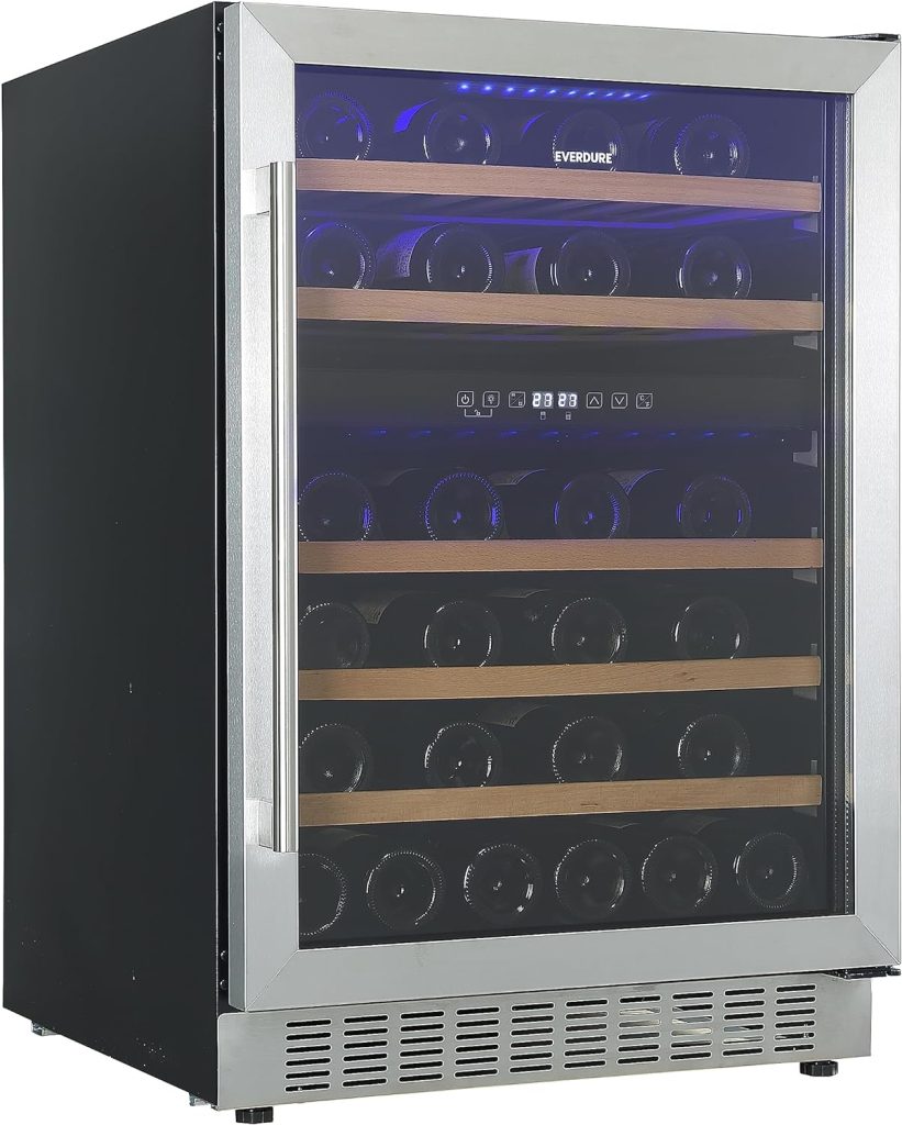 How to Prevent Wine Spoilage - Everdure 46 Bottle Luxury Wine Cooler & Beverage Refrigerator, Built in or Free-Standing, Dual Zone, Stainless Steel with Reversible Glass Door, Beech