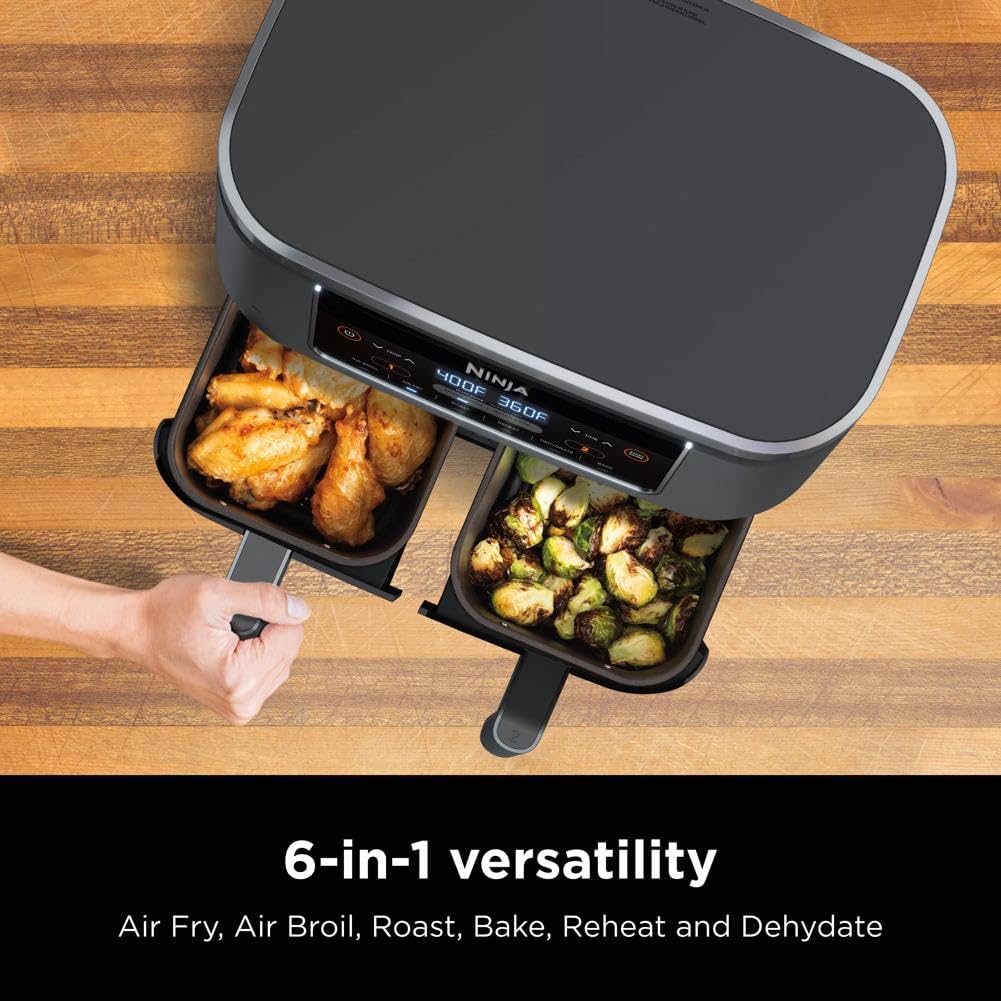 
Ninja DZ201 Foodi 8 Quart 6-in-1 DualZone 2-Basket Air Fryer with 2 Independent Frying Baskets, Match Cook & Smart Finish to Roast, Broil, Dehydrate
