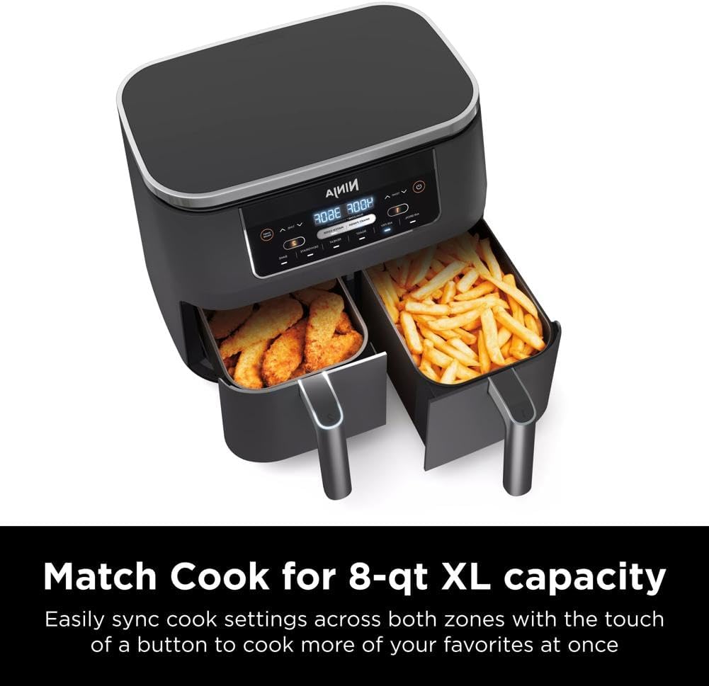 
Ninja DZ201 Foodi 8 Quart 6-in-1 DualZone 2-Basket Air Fryer with 2 Independent Frying Baskets, Match Cook & Smart Finish to Roast, Broil, Dehydrate