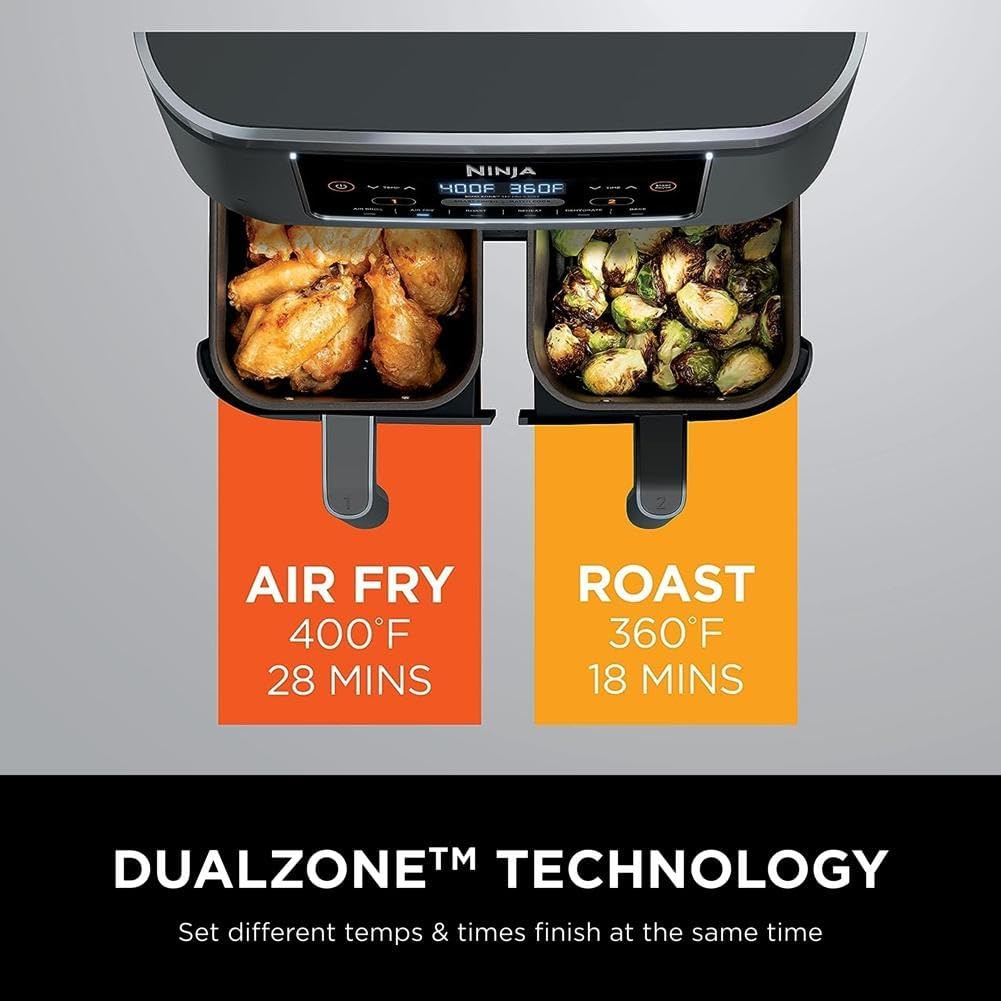 
Ninja DZ201 Foodi 8 Quart 6-in-1 DualZone 2-Basket Air Fryer with 2 Independent Frying Baskets, Match Cook & Smart Finish to Roast, Broil, Dehydrate