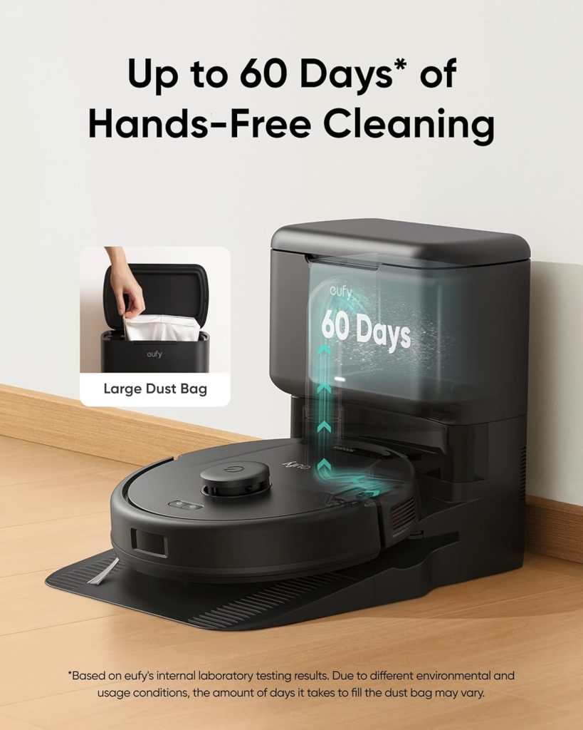 eufy L60 Robot Vacuum with Self Empty Station, Hair Detangling Technology, Up to 60 Days Hands Free Cleaning, 5,000 Pa Suction, Remove Hair, Dust