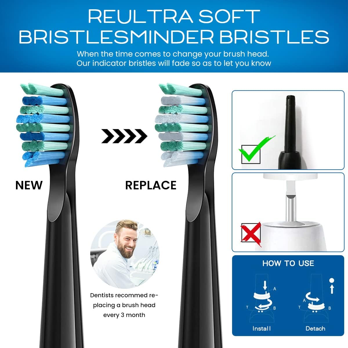 5 Pack Toothbrush Heads, Electric Toothbrush Replacement Heads Compatible with Fairywill Electric Toothbrush FW