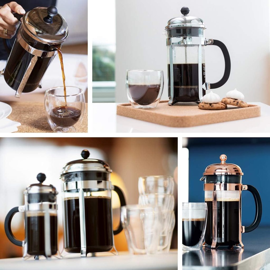 Bodum 34oz Chambord French Press Coffee Maker, High-Heat Borosilicate Glass, Polished Stainless Steel – Made in Portugal
