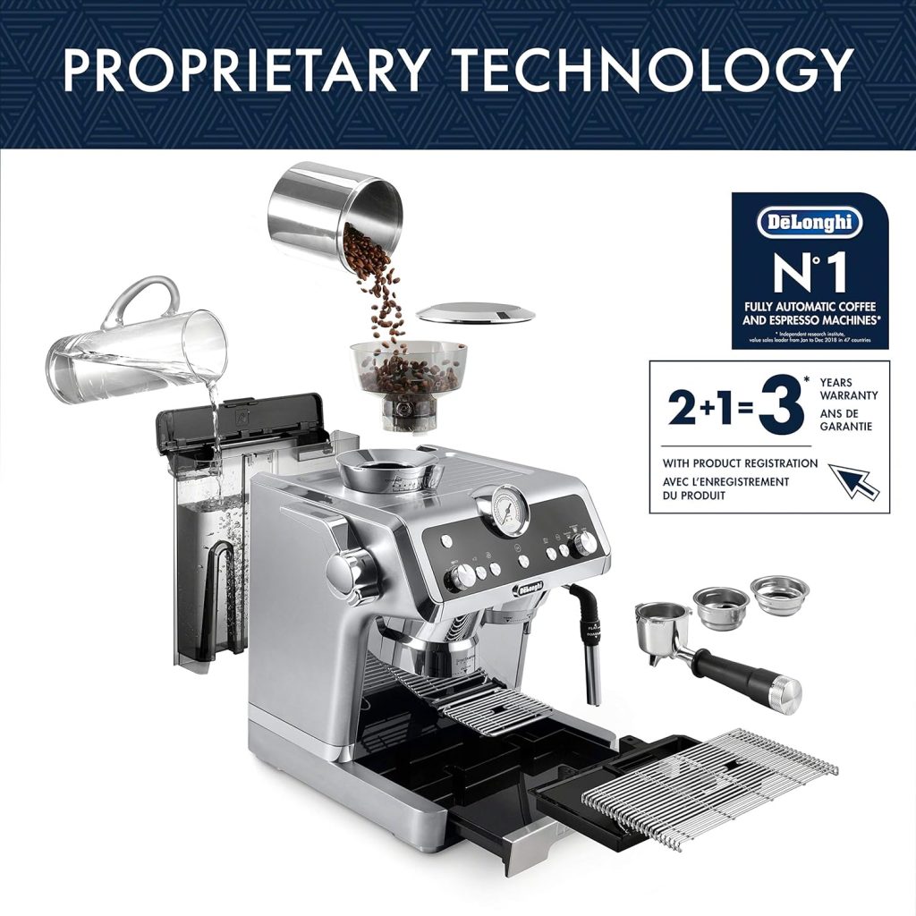 De'Longhi La Specialista Espresso Machine with Sensor Grinder, Dual Heating System, Advanced Latte System & Hot Water Spout for Americano Coffee or Tea, Stainless Steel, EC9335M, 1.3 liters