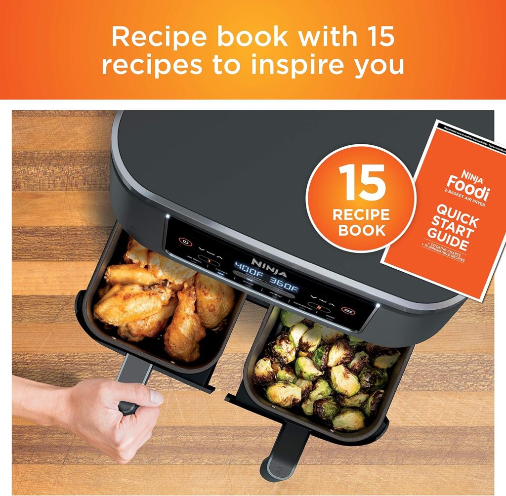 
Ninja DZ201 Foodi 8 Quart 6-in-1 DualZone 2-Basket Air Fryer with 2 Independent Frying Baskets, Match Cook & Smart Finish to Roast, Broil, Dehydrate